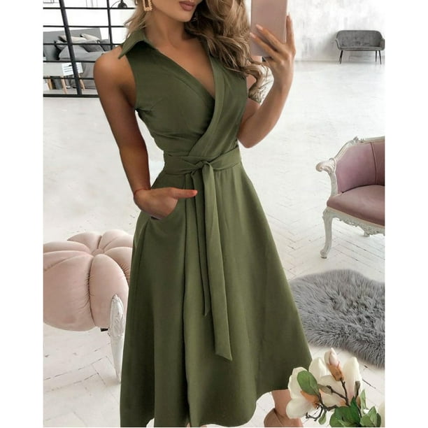 Liengoron Womens Summer Wrap V Neck Sleeveless Tank Long Midi Dress with Belt Liengoron Womens Summer Wrap V Neck Sleeveless Tank Long Midi Dress with Belt